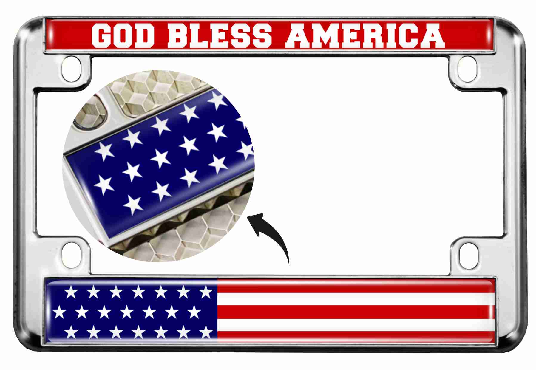 God Bless America USA Flag - Motorcycle Metal License Plate Frame Questions & Answers