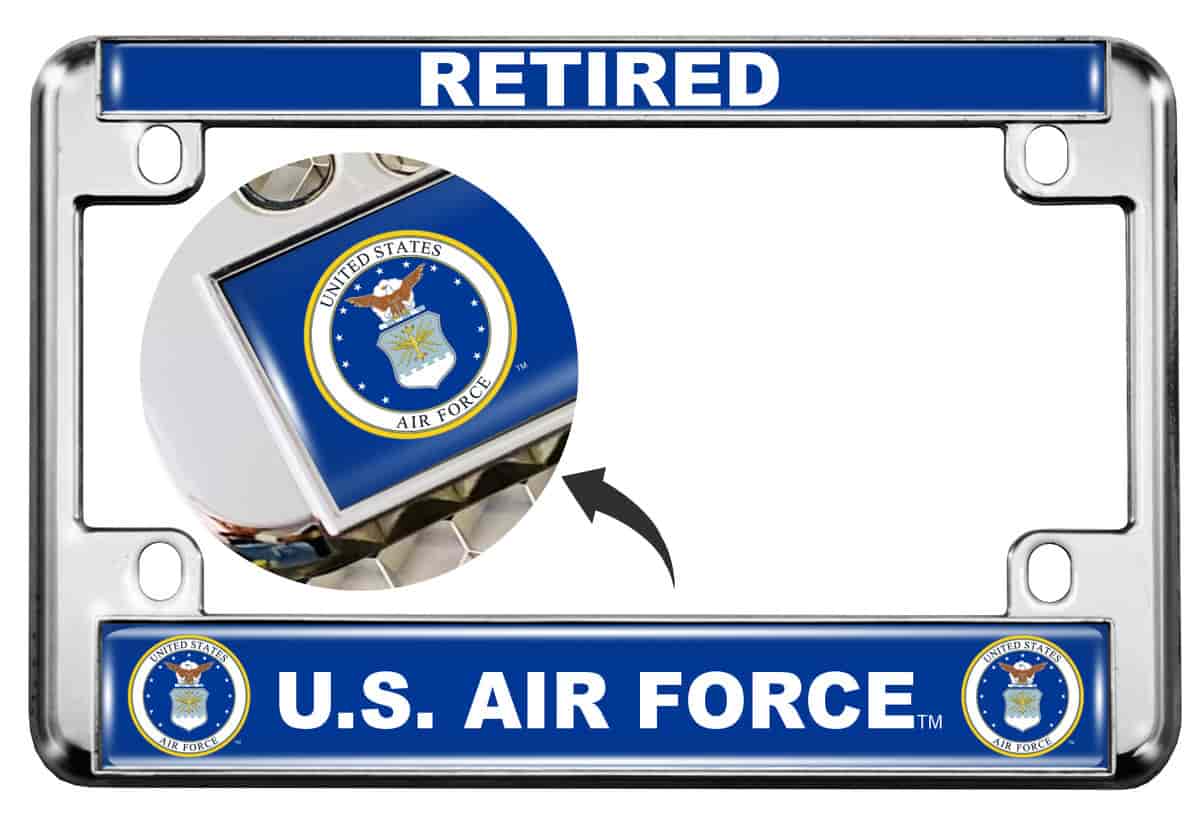 USAF - U.S. Air Force Retired - Motorcycle Metal License Plate Frame Questions & Answers