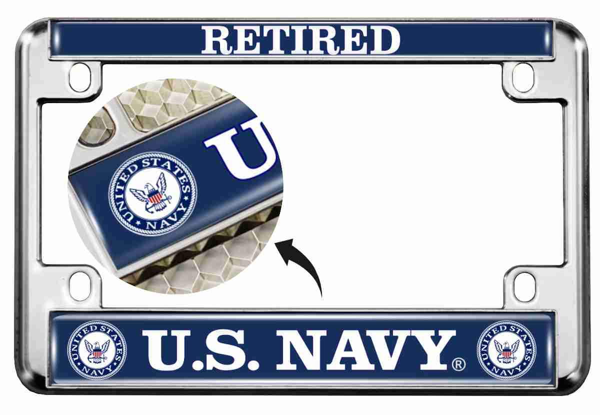 U.S. Navy Retired - Motorcycle Metal License Plate Frame (wb) Questions & Answers