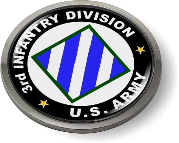 What type of artwork is used on this emblem? (3rd Infantry Division Emblem)
