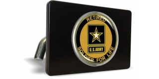 U.S. Army Soldier for Life Retired - Tow Hitch Cover with Chrome Metal Emblem