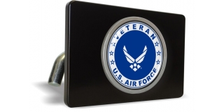 USAF - U.S. Air Force Veteran with Wings Symbol - Tow Hitch Cover with Chrome Metal Emblem