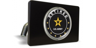 U.S. Army Retired - Tow Hitch Cover with Chrome Metal Emblem