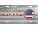 American Flag God Bless America - Stainless Steel Car License Plate