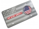 American Flag God Bless America - Stainless Steel Car License Plate