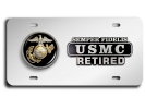 USMC - Retired Marine Corps EGA - Stainless Steel Car License Plate
