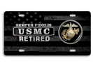 USMC - Retired Marine Corps EGA - Stainless Steel Car License Plate