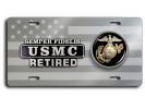 USMC - Retired Marine Corps EGA - Stainless Steel Car License Plate