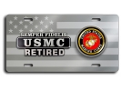USMC - Retired Marine Corps - Stainless Steel Car License Plate