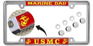 USMC - Marine Dad with EGA Logo - Car Metal License Plate Frame