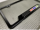 Law Enforcement, Military and Fire American Flag - Stainless Steel Black 2-hole Car License Plate Frame