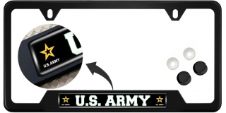 U.S. Army Star Logo - Stainless Steel Black 2-hole Car License Plate Frame