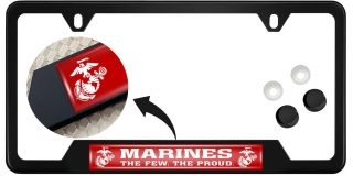 USMC - Marines. The Few. The Proud. - Stainless Steel Black 2-hole Car License Plate Frame