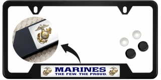 USMC - Marines. The Few. The Proud. - Stainless Steel Black 2-hole Car License Plate Frame (WB)