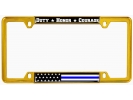 Duty Honor Courage Thin Blue Line with U.S. Flag - Car Metal License Plate Frame