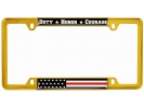 Duty Honor Courage Thin Red Line with U.S. Flag - Car Metal License Plate Frame