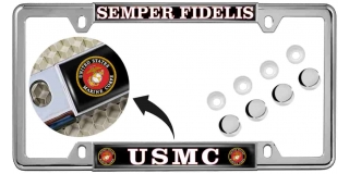 USMC - Semper Fidelis - Car Metal License Plate Frame (BW)