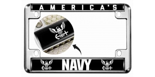 America's Navy - Motorcycle Metal License Plate Frame (bw)