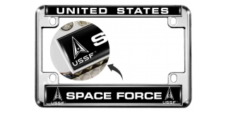 USAF - U.S. Space Force - Motorcycle Metal License Plate Frame (bw)