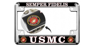 USMC Semper Fidelis - Motorcycle Metal License Plate Frame (BW)