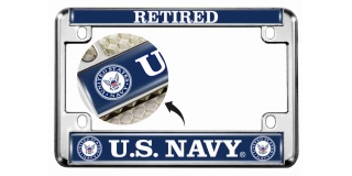 U.S. Navy Retired - Motorcycle Metal License Plate Frame (wb)