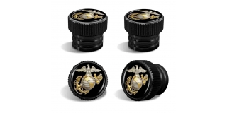 U.S Marine Corps Gold Emblem - USMC Tire Valve Stem Caps – Black Aluminum Set of 4