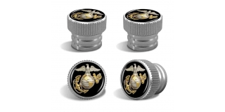 U.S Marine Corps Gold Emblem - USMC Tire Valve Stem Caps – Silver Aluminum Set of 4
