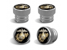 U.S Marine Corps Gold Emblem - USMC Tire Valve Stem Caps – Silver Aluminum Set of 4