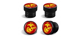 U.S Marine Corps Red Emblem - USMC Tire Valve Stem Caps – Black Aluminum Set of 4