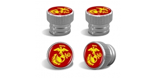 U.S Marine Corps Red Emblem - USMC Tire Valve Stem Caps – Silver Aluminum Set of 4