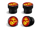 U.S Marine Corps Red Emblem - USMC Tire Valve Stem Caps – Black Aluminum Set of 4