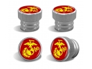 U.S Marine Corps Red Emblem - USMC Tire Valve Stem Caps – Silver Aluminum Set of 4