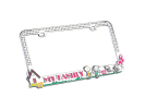 "Loving Family" Chrome Metal License Plate Frame with Clear Crystals