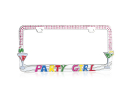 "Martini Glass for a Party Girl" Chrome Metal License Plate Frame with Pink Crystals