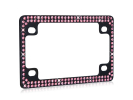 Double Row Black Metal Motorcycle License Plate Frame with Pink Crystals