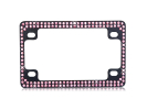 Double Row Black Metal Motorcycle License Plate Frame with Pink Crystals