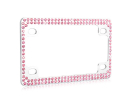 Double Row Chrome Metal Motorcycle License Plate Frame with Pink Crystals