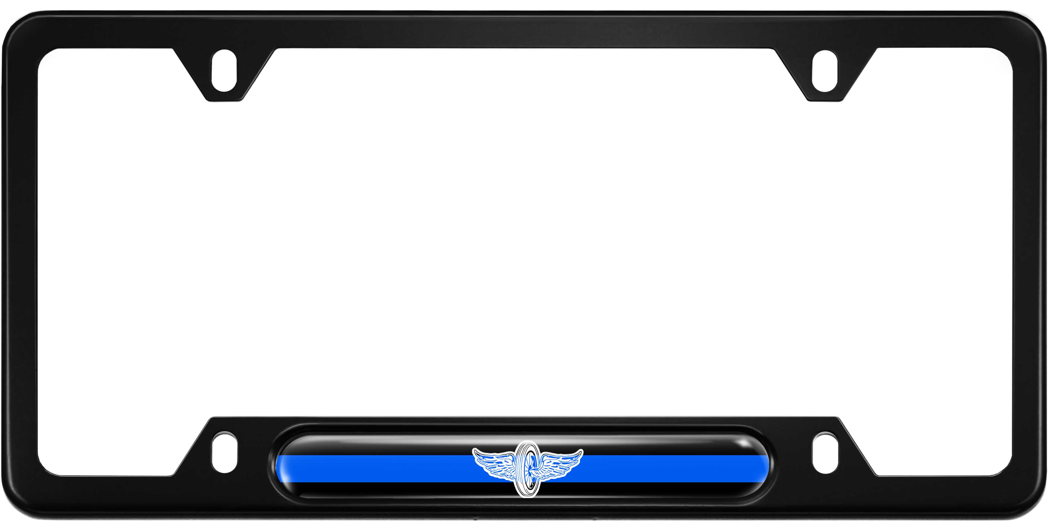 Thin Blue Line with Wings - custom Car aluminum license plate frame - Black