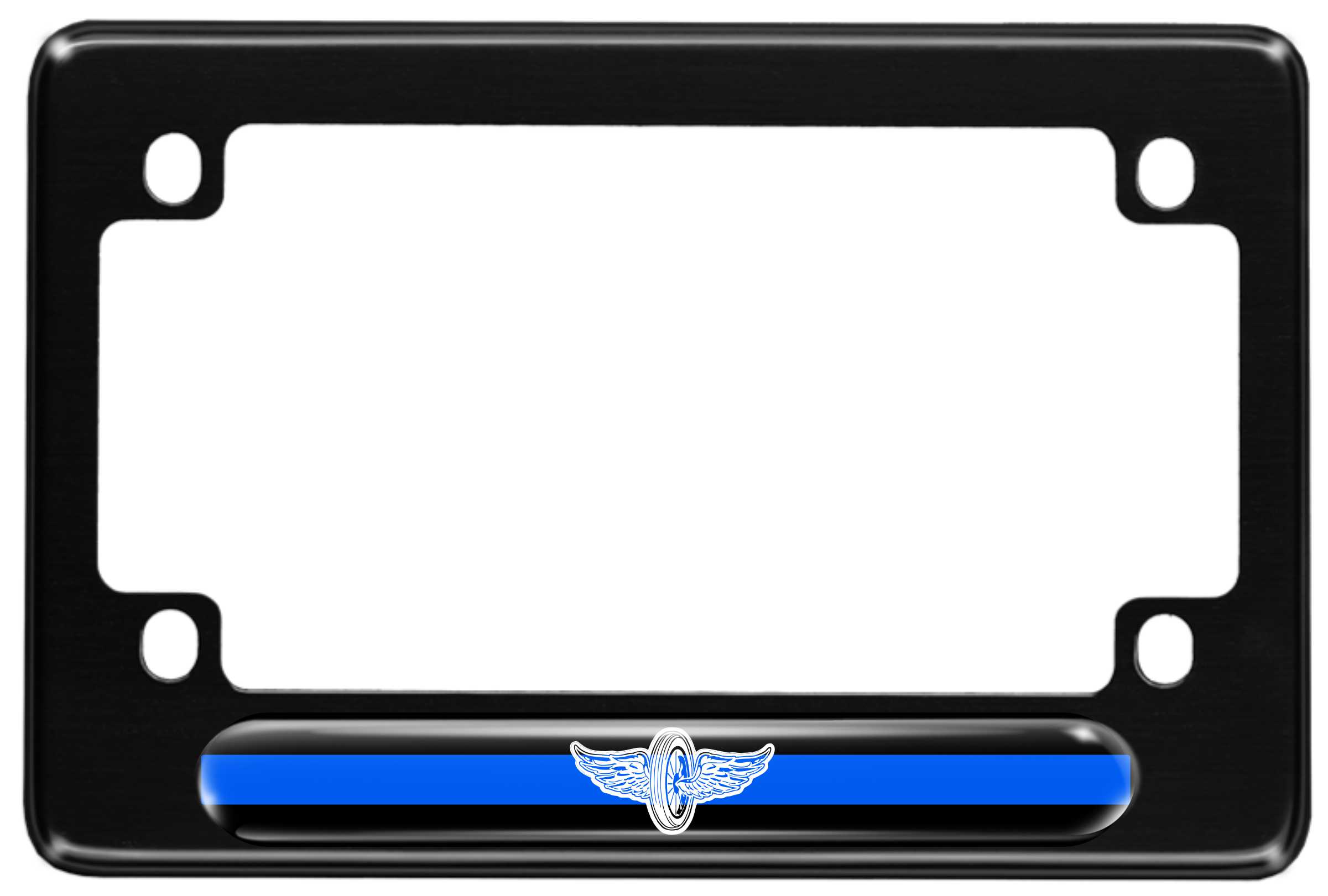 Thin Blue Line with Wings - custom Motorcycle aluminum license plate frame - Black