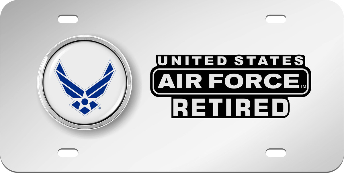 U.S. Air Force Retired License Plate - Stainless Steel 6x12 with Emblem