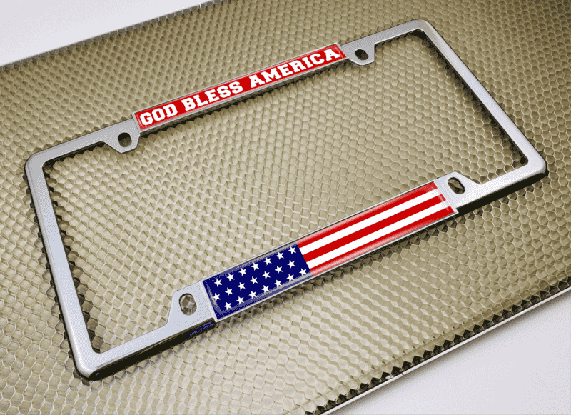 God Bless America USA Flag - Car Metal License Plate Frame