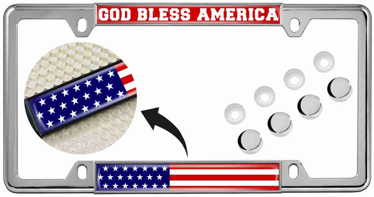 God Bless America USA Flag - Car Metal License Plate Frame