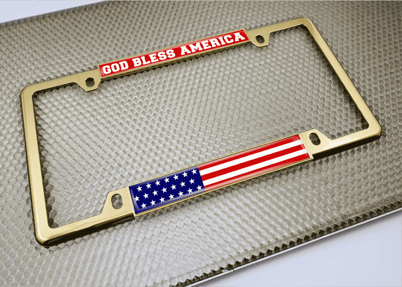 God Bless America USA Flag - Car Metal License Plate Frame
