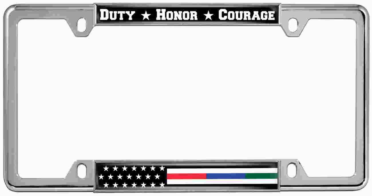 Police, Military and Fire Thin Line American Flag - Metal License Plate Frame Police, Military and Fire Thin Line American Flag - Metal License Plate Frame