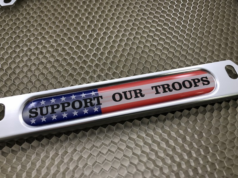 Support Our Troops with US Flag - Anodized Aluminum License Plate ...