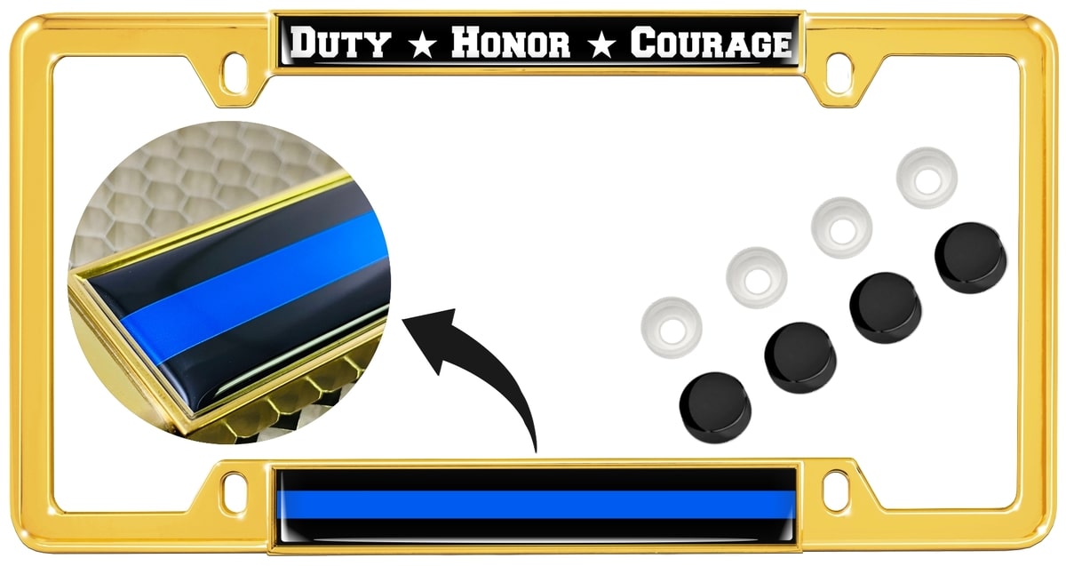 Duty Honor Courage Thin Blue Line - Car Metal License Plate Frame