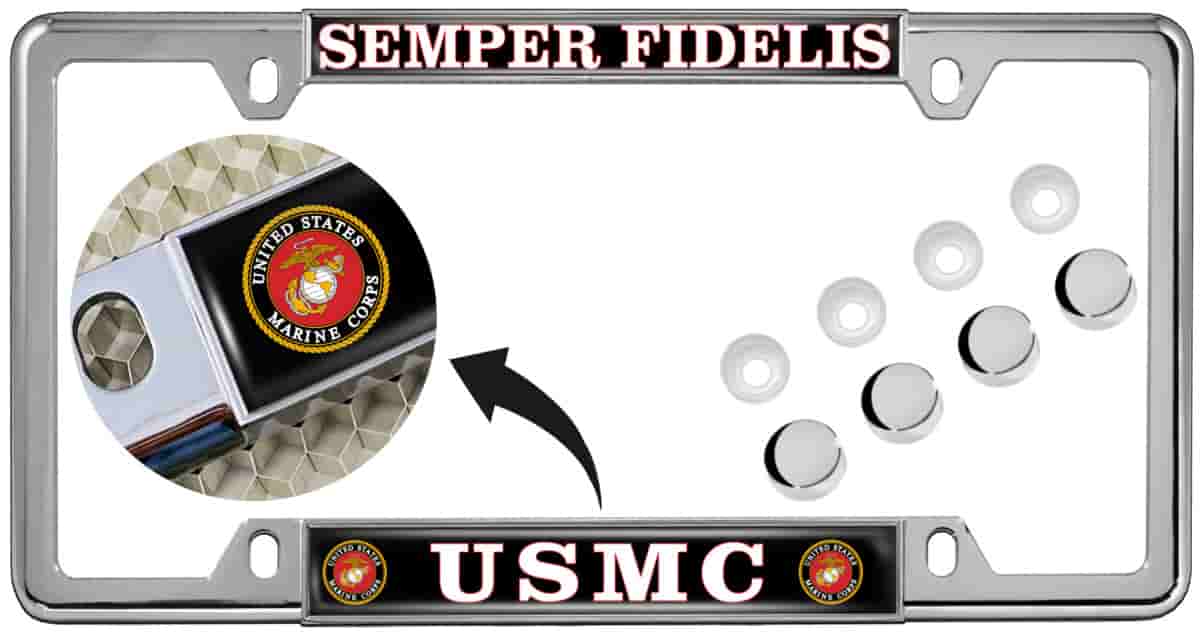 USMC - Semper Fidelis - Car Metal License Plate Frame (BW)