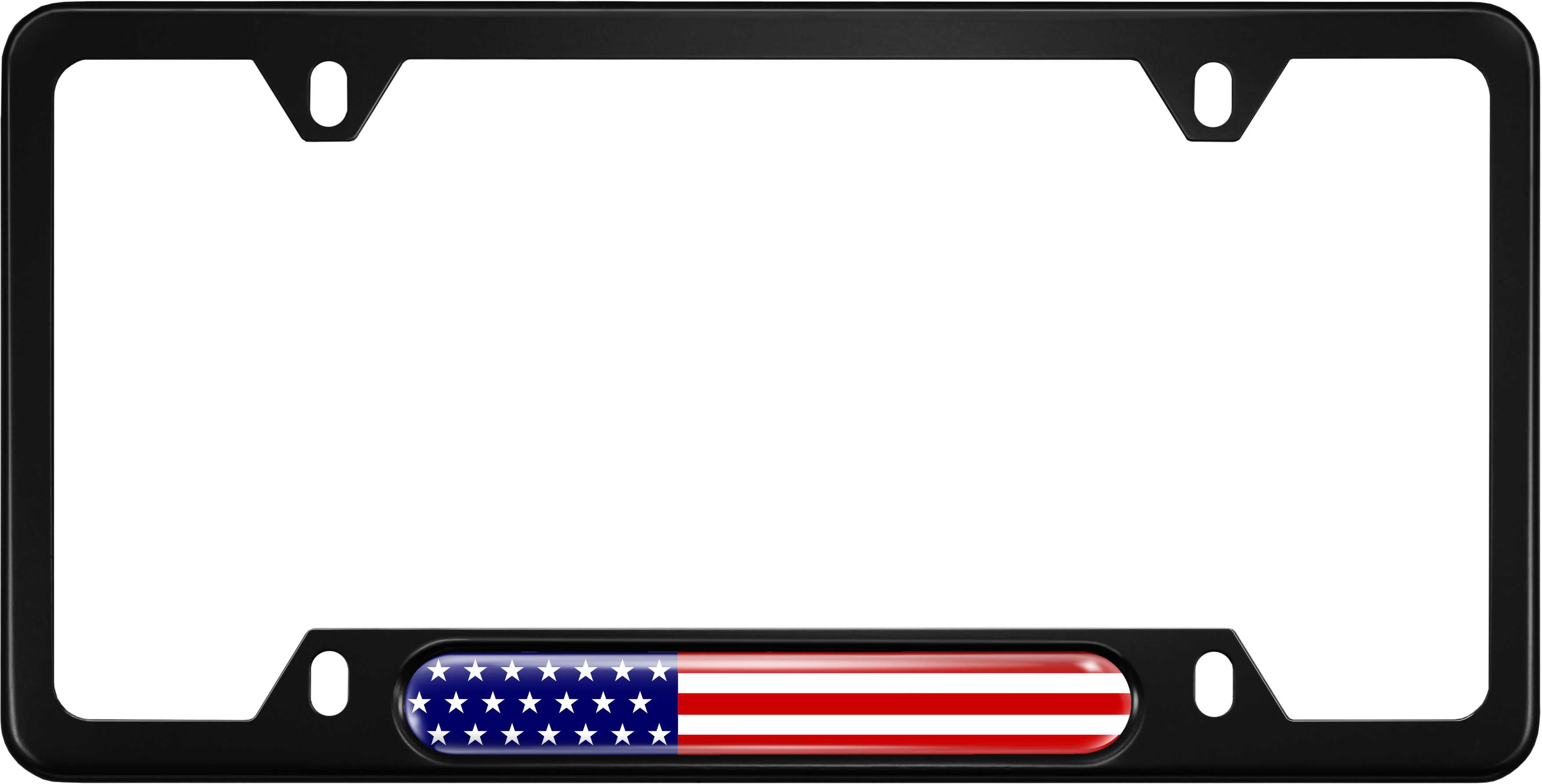 US Flag - Anodized Aluminum License Plate Frame with Clear Dome - Black