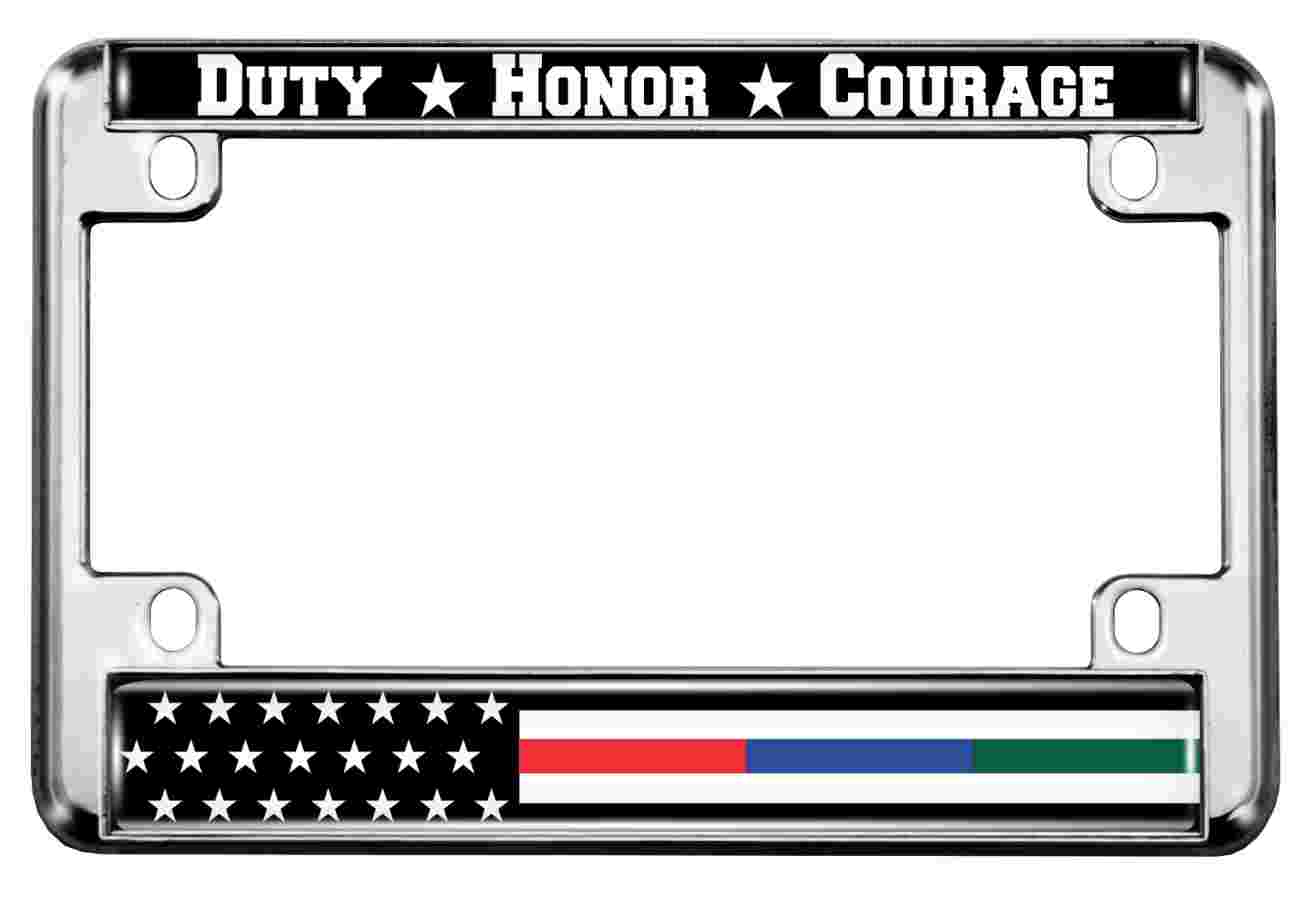 Police, Military and Fire Thin Line American Flag - Motorcycle Metal License Plate Frame Police, Military and Fire Thin Line American Flag - Motorcycle Metal License Plate Frame