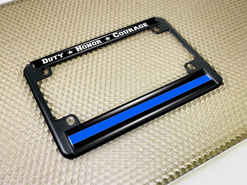 Duty Honor Courage Thin Blue Line - Motorcycle Metal License Plate Frame